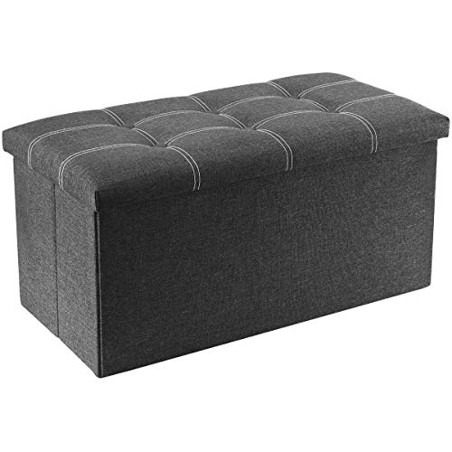 YOUDENOVA 30 inches Storage Ottoman Bench YOUDENOVA 30 inches Storage Ottoman Bench, Foldable Footrest Shoe Bench with 80L Storage Space, End of Bed Storage Seat, Support 350lbs, Linen Fabric Grey.