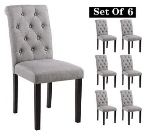 Homy Grigio Aristocratic Style Dining Chair Noble and Elegant Solid Wood Tufted Dining Chair Dining Room Chair (Set of 6 Gray)
