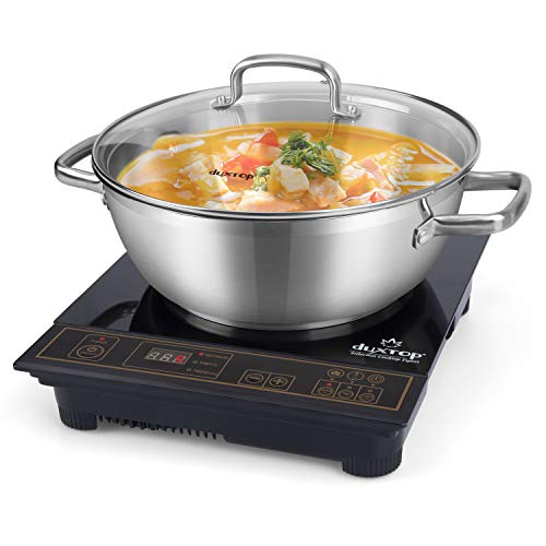 Duxtop 8100MC 1800W Portable Induction Cooktop, Countertop Burner Included 5.7 Quarts Professional Stainless Steel Cooking Pot with lid with Heavy Impact-bonded Bottom