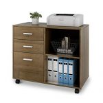 DEVAISE 3-Drawer Wood File Cabinet, Mobile Lateral Filing Cabinet, Printer Stand with Open Storage Shelves for Home Office, Gray Oak