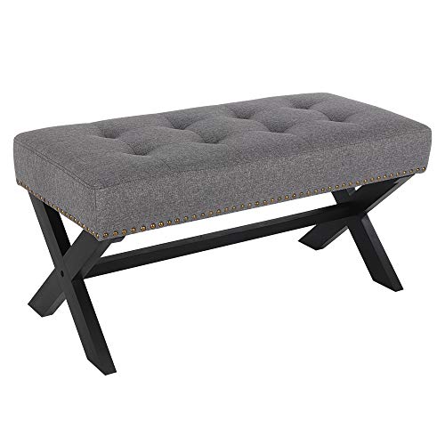 MorNon Bench Seat Dark Grey Fabric Upholstered Bench Seat with X-Shaped Wood Legs for Bedroom Living Room Entryway Hallway or Foyer