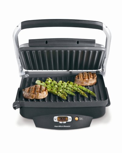 Hamilton Beach Steak Lover's Electric Indoor Searing Grill, Nonstick 100 Square, Stainless Steel (25331), Black and Stainless, Medium