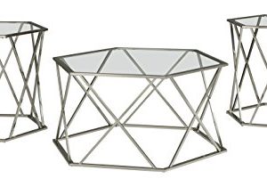 Signature Design by Ashley - Madanere Contemporary 3-Piece Table Set - Includes Cocktail Table & Two End Tables, Chrome Finish