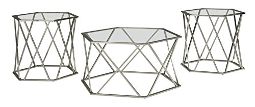 Signature Design by Ashley - Madanere Contemporary 3-Piece Table Set - Includes Cocktail Table & Two End Tables, Chrome Finish