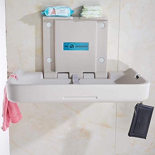 Modundry Fold Down Baby Changing Station Horizontal Baby Change Table Modundry Fold Down Baby Changing Station Horizontal Baby Change Table with Safety Straps for Commercial Restrooms (2 White Granite）.
