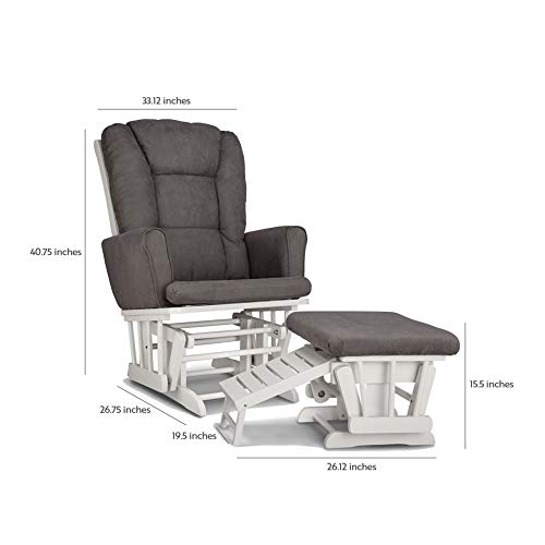 Graco Sterling Semi-Upholstered Glider and Nursing Ottoman Graco Sterling Semi-Upholstered Glider and Nursing Ottoman, White/Grey Washer-friendly Upholstered Consolation Rocking Nursery Chair with Ottoman.