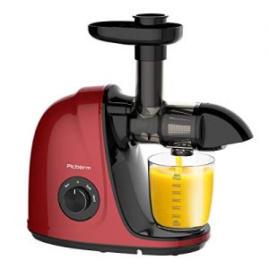 Juicer Machine, Picberm PB2110G Slow Masticating Juicer for Nutrients Preservation, Easy to Clean, Quiet Motor, Cold Press Juicer with Brush, Recipes for Fruits and Vegetables (Red)