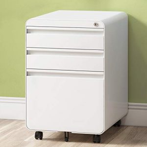 3-Drawer Filing Cabinet, Metal Vertical File Cabinet with Hanging File Frame for Legal & Letter File Install-Free Anti-tilt Design and Lockable System Office Rolling File Cabinet | White