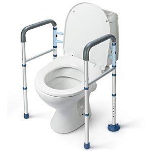 GreenChief Stand Alone Toilet Safety Rail with Free Grab Bar - Heavy Duty Toilet Safety Frame for Elderly, Handicap and Disabled - Adjustable Freestanding Toilet Handrails Helper, Fit Any Toilet 