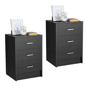 Yaheetech Nightstands Bedside Tables with 3 Drawers, Wooden End Side Table Storage Stand for Bedrooms, Accent Furniture, Set of 2