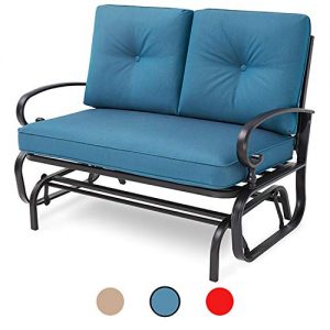 Incbruce Outdoor Swing Glider Rocking Chair Patio Bench for 2 Person, Garden Loveseat Seating Patio Steel Frame Chair Set with Cushion, Peacock Blue
