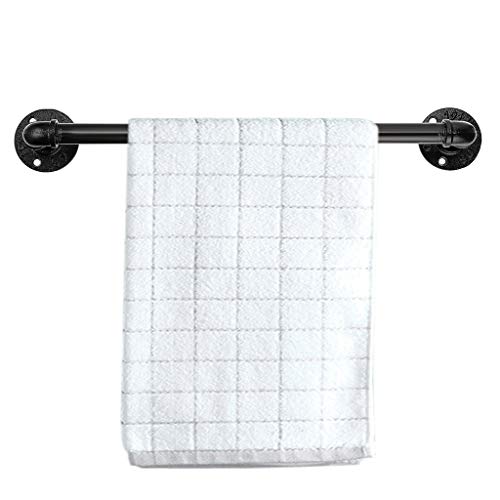 Sumnacon 20 Inch Industrial Iron Pipe Towel Rack Holder - Wall Mounted Rustic Hand Towel Bar with Screws, Heavy Duty Vintage Grab Bar/Door Handle for Bathroom, Kitchen, Black