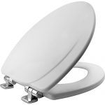MAYFAIR 1830CHSL 000 Toilet Seat with Chrome Hinges will Slow Close and Never Come Loose, ELONGATED, Durable Enameled Wood, White