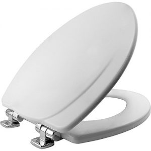 MAYFAIR 1830CHSL 000 Toilet Seat with Chrome Hinges will Slow Close and Never Come Loose, ELONGATED, Durable Enameled Wood, White