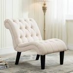 YongQiang Living Room Chairs Upholstered Tufted Bedroom Accent Chair Curved Backrest Lounge Chair with Wood Legs Cream Fabric