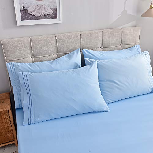 Shilucheng California King Size 6-Piece Bed Sheets Set Shilucheng California King Dimension 6-Piece Mattress Sheets Set Microfiber 1800 Thread Rely Percale 16 Inch Deep Pockets Tremendous Tender and Comforterble Wrinkle Fade and Hypoallergenic(California King,Lake Blue).