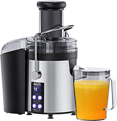 IKICH Centrifugal Juicer 4 Speed Juice Extractor Real 3'' Feeder Chute, Digital Display Juicer Maker Creates More Juice and High Nutrient Juicer Machine with 16oz Portable Bottle and Recipes
