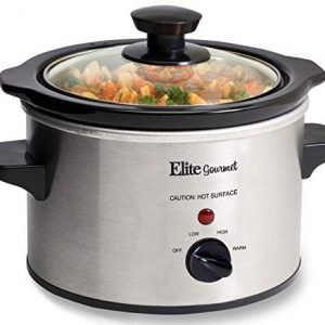 Elite Gourmet MST-250XS Electric Slow Cooker, Adjustable Temp, Entrees, Sauces, Stews & Dips, Dishwasher Glass Lid & Ceramic Pot, 1.5Qt Capacity, Stainless Steel