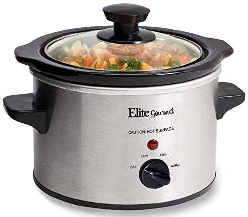 Elite Gourmet MST-250XS Electric Slow Cooker, Adjustable Temp, Entrees, Sauces, Stews & Dips, Dishwasher Glass Lid & Ceramic Pot, 1.5Qt Capacity, Stainless Steel