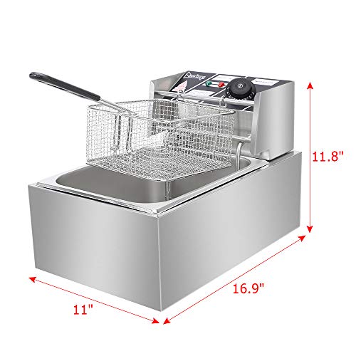 OLYM STORE Electric Deep Fryer w/Basket and Lid OLYM STORE Electrical Deep Fryer w/Basket &amp; Lid, Countertop Kitchen Frying Machine, Stainless Metal French Fryer for Turkey, French Fries, Donuts and Extra, 2.5KW 60Hz 110V(6L).