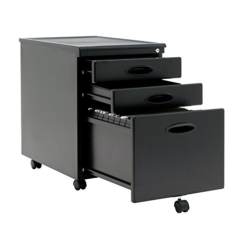 Calico Designs Metal Full Extension, Locking, 3-Drawer Calico Designs Metal Full Extension, Locking, 3-Drawer Mobile File Cabinet Assembled (Except Casters) for Legal or Letter Files with Supply Organizer Tray in Black.
