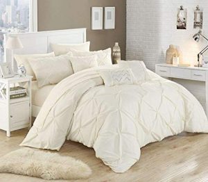 Chic Home 10 Piece Hannah Pinch Pleated, ruffled and pleated complete Queen Bed In a Bag Comforter Set Beige With sheet set
