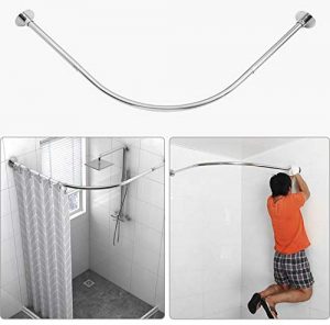 Tanxih Corner Shower Curtain Rod Adjustable 304 Stainless Steel Stretchable L Shaped Rack Drill Free Install for Bathroom, Bathtub, Clothing Store, Private Space (35.5"-51.2" x 35.5"-51.2")
