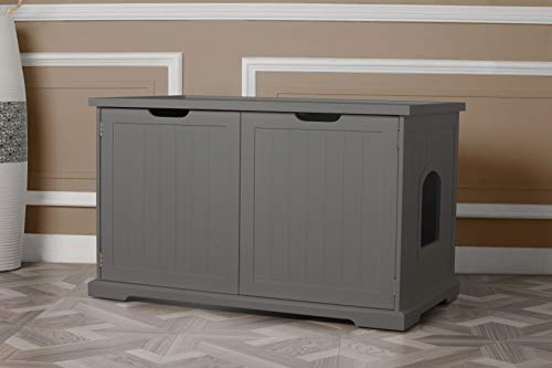 Merry Pet Cat Washroom Storage Bench Furniture Merry PTH1031722510 Pet Cat Washroom Storage Bench Furniture with Removable Partition Wall, Gray.