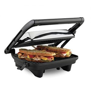 Hamilton Beach Electric Panini Press Grill with Locking Lid, Opens 180 Degrees for any Sandwich Thickness (25460A) Nonstick 8" X 10" Grids Chrome Finish,Medium