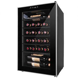 24 Bottles Wine Cooler - Compressor Chiller Cellar - Freestanding Single Zone Fridge for Wines, Champagne - with Digital Temperature Display and Double-layered Glass Door