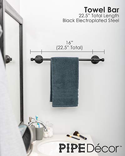 Industrial Pipe Towel Bar Fixture Set by Pipe Decor Wall Mounted DIY Style Industrial Pipe Towel Bar Fixture Set by Pipe Decor Wall Mounted DIY Style, Heavy Duty Rustic Iron, Black Electroplated Rust Free Finish With Mounting Hardware For Kitchen Or Bath Hanging, 18 Inches.
