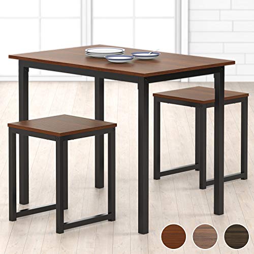 HOMURY Modern Wood 3 Piece Dining Set Studio Collection Soho Dining Table with Two Stools Home Kitchen Breakfast Table, Dark Brown