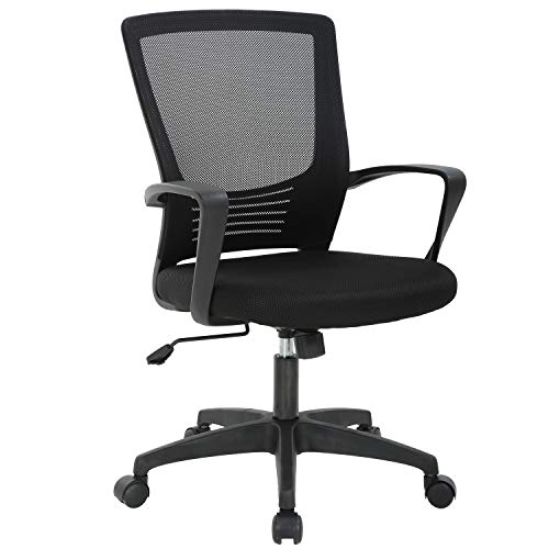 Office Chair Ergonomic Desk Chair Swivel Rolling Computer Chair Executive Lumbar Support Task Mesh Chair Metal Base for Home&Office, Black