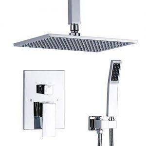 TNOMS Luxury Shower Faucets Sets Complete With High Pressure 12 Inch Ceiling Mount Rainshower Head Bathroom Shower Mixer, Polished Chrome, SB012P