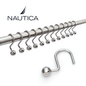 Nautica Heavy Ball Shower Curtain Hooks | Stainless Steel Anti-Rust Design | Decorative Shower Curtain Rings for Bathroom Shower Rods | Set of 12, Chrome