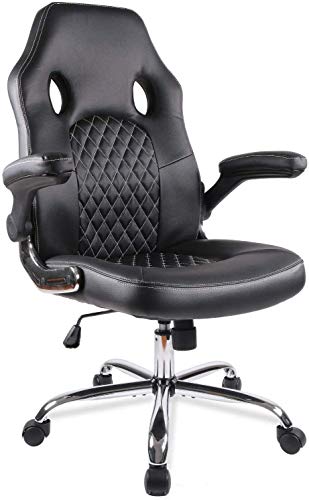 Office Chair Desk Leather Gaming Chair, High Back Ergonomic Adjustable Racing Chair,Task Swivel Executive Computer Chair (Black)