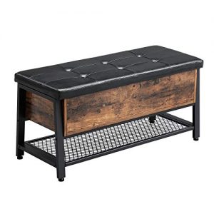 VASAGLE Industrial Storage Bench, Shoe Bench with Padded Seat and Metal Shelf, Multifunctional Seat Chest, Hallway Living Room, Sturdy Metal Frame ULSB47BX