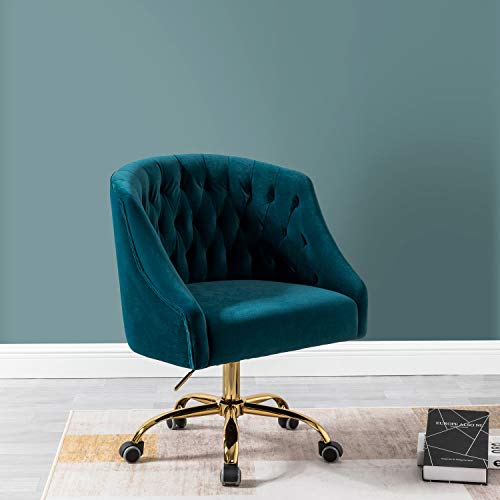 Velvet Low Back Task Chair for Home Office or Vanity - Teal
