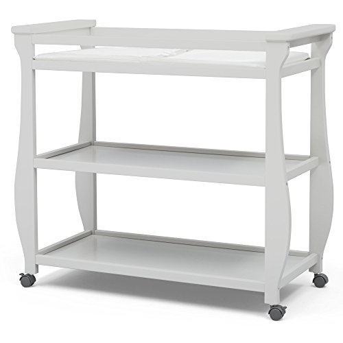 Delta Children Lancaster Changing Table with Wheels and Changing Pad, Bianca White