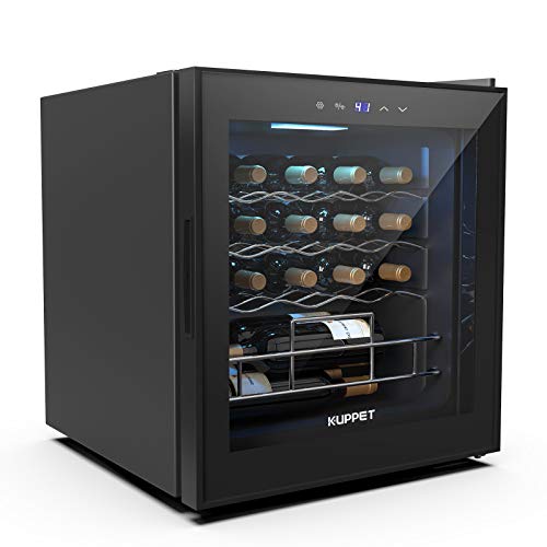 KUPPET,19 Bottles Wine Cooler, KUPPET Compressor KUPPET 19 Bottles Wine Cooler, KUPPET Compressor Freestanding Chiller-Counter High Crimson/White Wine, Beer and Champagne Wine Cellar-Digital Temperature Show-Double-layer Glass Door-Quiet Operation .