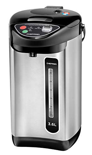 Chefman Electric Hot Water Pot Urn w/Auto & Manual Dispense Buttons, Safety Lock, Instant Heating for Coffee & Tea, Auto-Shutoff & Boil Dry Protection, Insulated Stainless Steel, 3.6L/3.8 Qt/20+ Cups