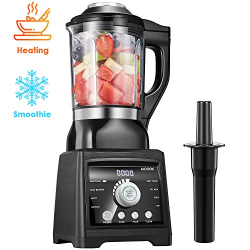 AICOOK Blender for Cooking and Smoothies, Professional Blender Including 60 oz Quality Glass Jar with Heating Element, Hot Soup Maker, 1400W High Speed Blender
