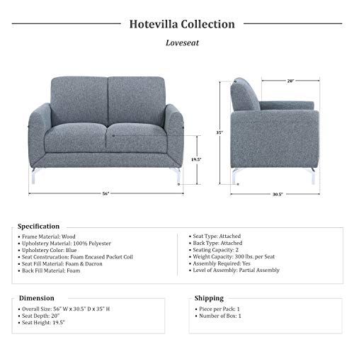 Lexicon Hotevilla 3-Piece Sofa Set, Blue Lexicon Hotevilla 3-Piece Couch Set, Blue