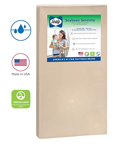 Sealy Baby Soybean Serenity Foam-Core Waterproof Standard Toddler & Baby Crib Mattress - Hypoallergenic Soy Foam, 52" x 28"