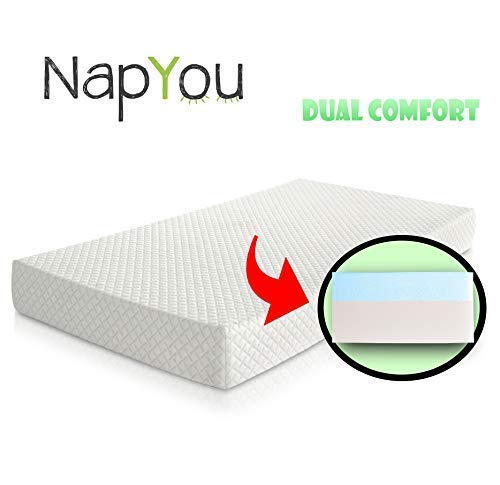 Official Amazon Exclusive NapYou Dual Comfort Crib Mattress, Firm Side for Infant & Soft Side for Toddler with 100% Waterproof Cover Made with Organic Cotton - Reversible Baby Mattress