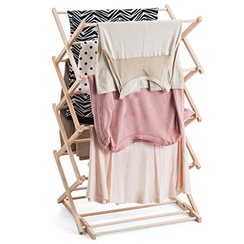 Bartnelli Hanging Laundry Clothes Drying Rack - Preassembled and Collapsible Drying Stand- 100% Natural European Beech Wood
