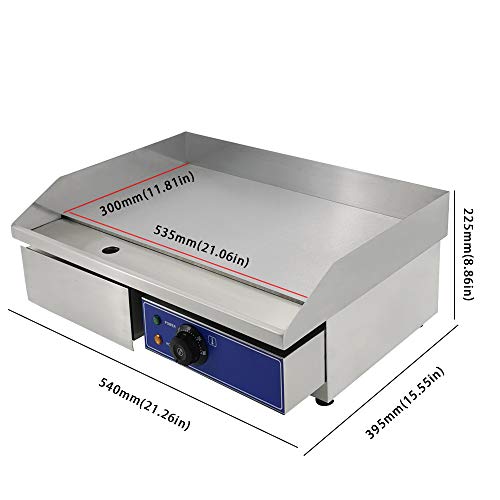 DULONG Commercial Electric Griddle Flat Top Grill Hot DULONG Business Electrical Griddle Flat Prime Grill Scorching Plate Stainless Metal Kitchen Grill Countertop with Thermostatic Management 1500W 22" (Entire Flat Plate).