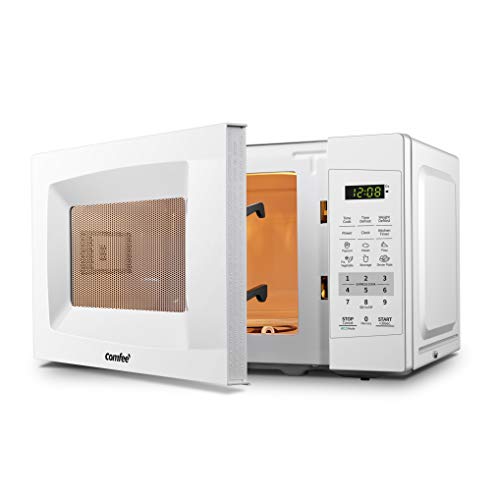 White Countertop Microwave Oven with Sound On/Off COMFEE' EM720CPL-PM Countertop Microwave Oven with Sound On/Off, ECO Mode and Straightforward One-Contact Buttons, 0.7Cu.Ft/700W, Pearl White.