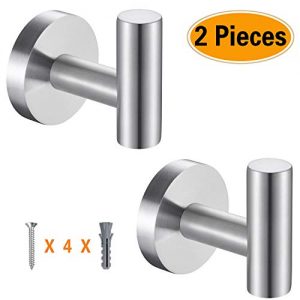 Topspeeder 2 Pcs Bathroom Towel Hooks, Coat/Robe Clothes Hooks, SUS 304 Stainless Steel Wall Hook Heavy Duty for Bedroom,Kitchen,Restroom,Bathroom,Hotel,Brushed Nickel and Wall Mounted
