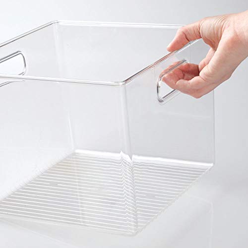 mDesign Plastic Storage Container Bin with Carrying Handles mDesign Plastic Storage Container Bin with Carrying Handles for Home Office, Filing Cabinets, Shelves - Organizer for School Supplies, Pens, Pencils, Notepads, Staplers, Envelopes, 4 Pack - Clear.